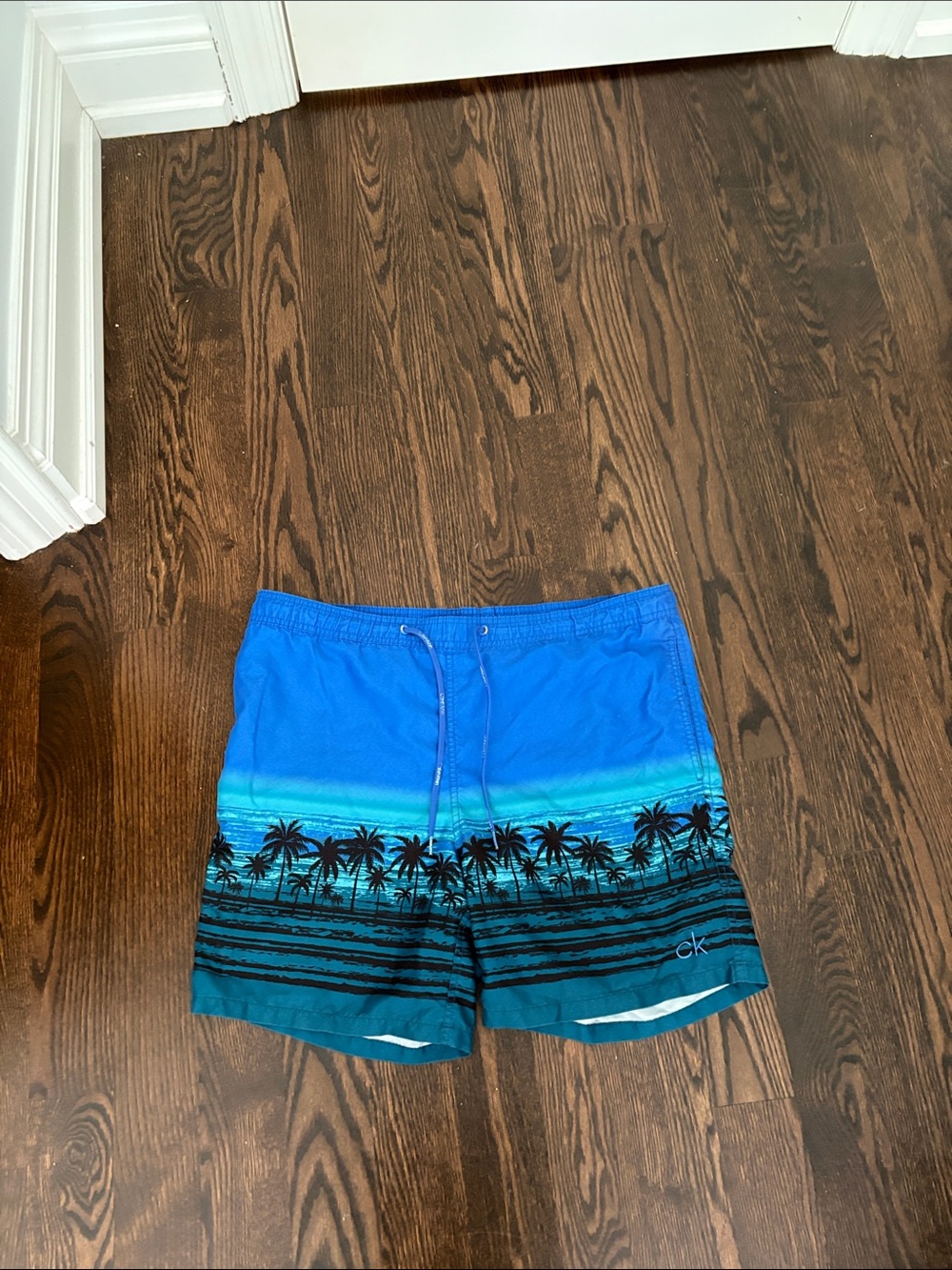 Calvin Klein Blue Gradient Palm-Tree Swim Shorts